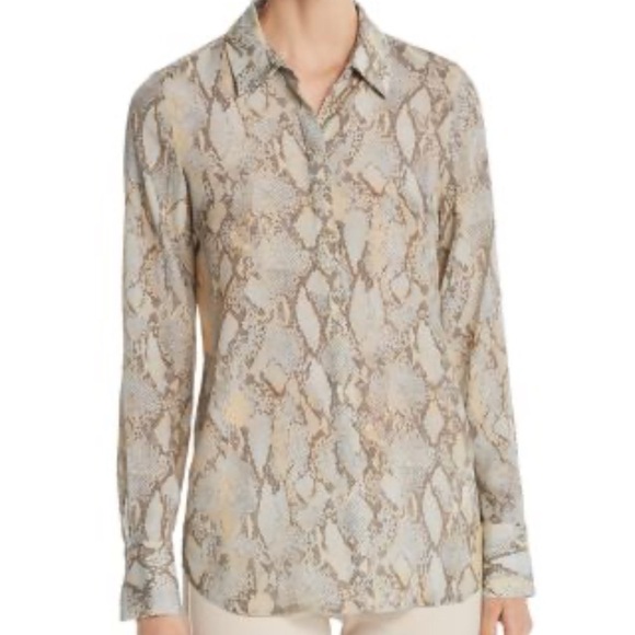 Lafayette 148 Scottie Python Snake Print 100% Silk Button Up Blouse Sz M Party - Picture 2 of 10